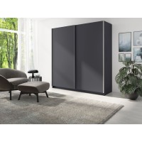 Armoire, garde robe GOZU 150 cm deux portes coulissantes. Dressing complet avec penderie et étagères. Coloris gris graphite