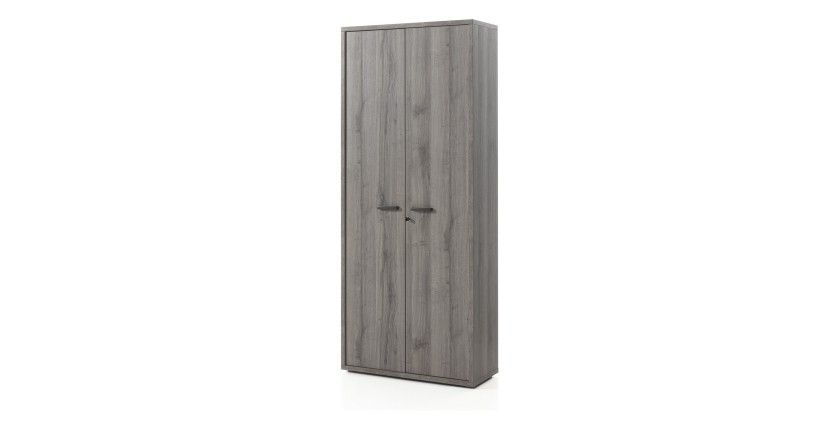 Armoire de Bureau - Meuble 2 Portes et étagères coloris gris effet bois | Collection SOON | Meublorama