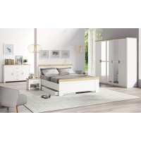 Lit 2 Places 180x200 SOMMIER INCLUS, Collection JASPER, Coloris Blanc et chêne wotan