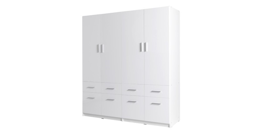 Armoire quatre portes et huit tiroirs collection FLEX, coloris blanc brillant