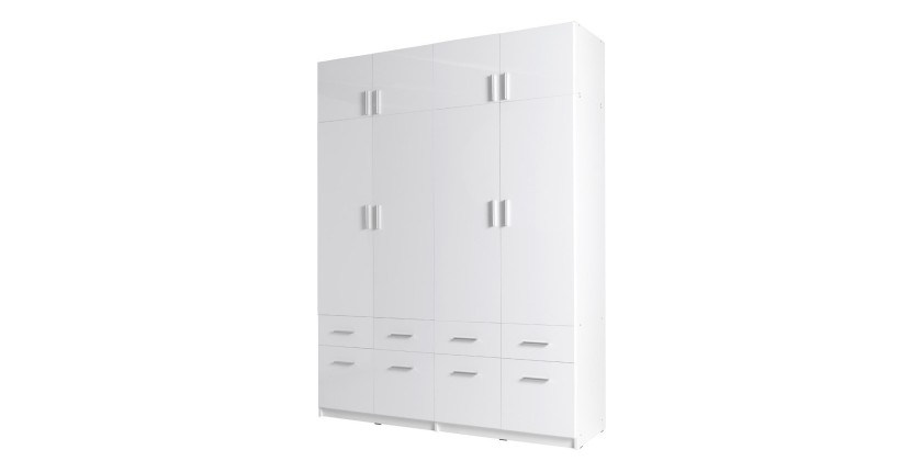 Armoire quatre portes et huit tiroirs collection FLEX, coloris blanc brillant