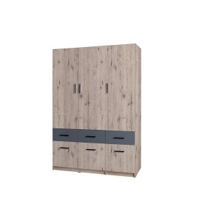 Armoire trois portes et six tiroirs collection FLEX, coloris chêne wellington et gris graphite