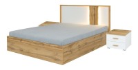 Pack lit 160x200 avec LED + 2 chevets WOOD coloris blanc et chêne