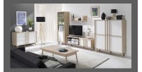 Meuble TV - HIFI de type scandinave collection MALMO. Coloris Chêne Sonoma et blanc mat.