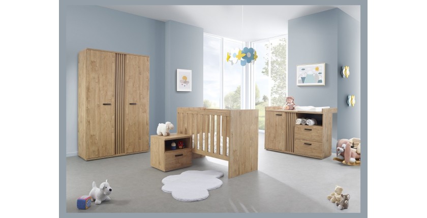 Table de chevet pour chambre bébé et enfant avec tiroir et niche, collection TIMMY Coloris chêne doré