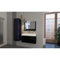 Colonne de salle de bain suspendu, collection BIRD, coloris noir mat et noir brillant, idéal pour une salle de bain moderne.
