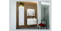 Meuble sous vasque suspendu collection RAVEN, coloris blanc mat et blanc brillant, idéal pour une salle de bain design