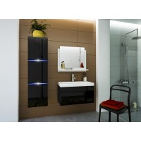 Meuble sous vasque suspendu collection RAVEN, coloris noir mat et noir brillant, idéal pour une salle de bain design