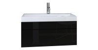 Meuble sous vasque suspendu collection RAVEN, coloris noir mat et noir brillant, idéal pour une salle de bain design