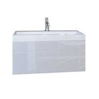 Meuble sous vasque suspendu collection RAVEN, coloris blanc mat et brillant, avec vasque et siphon inclus