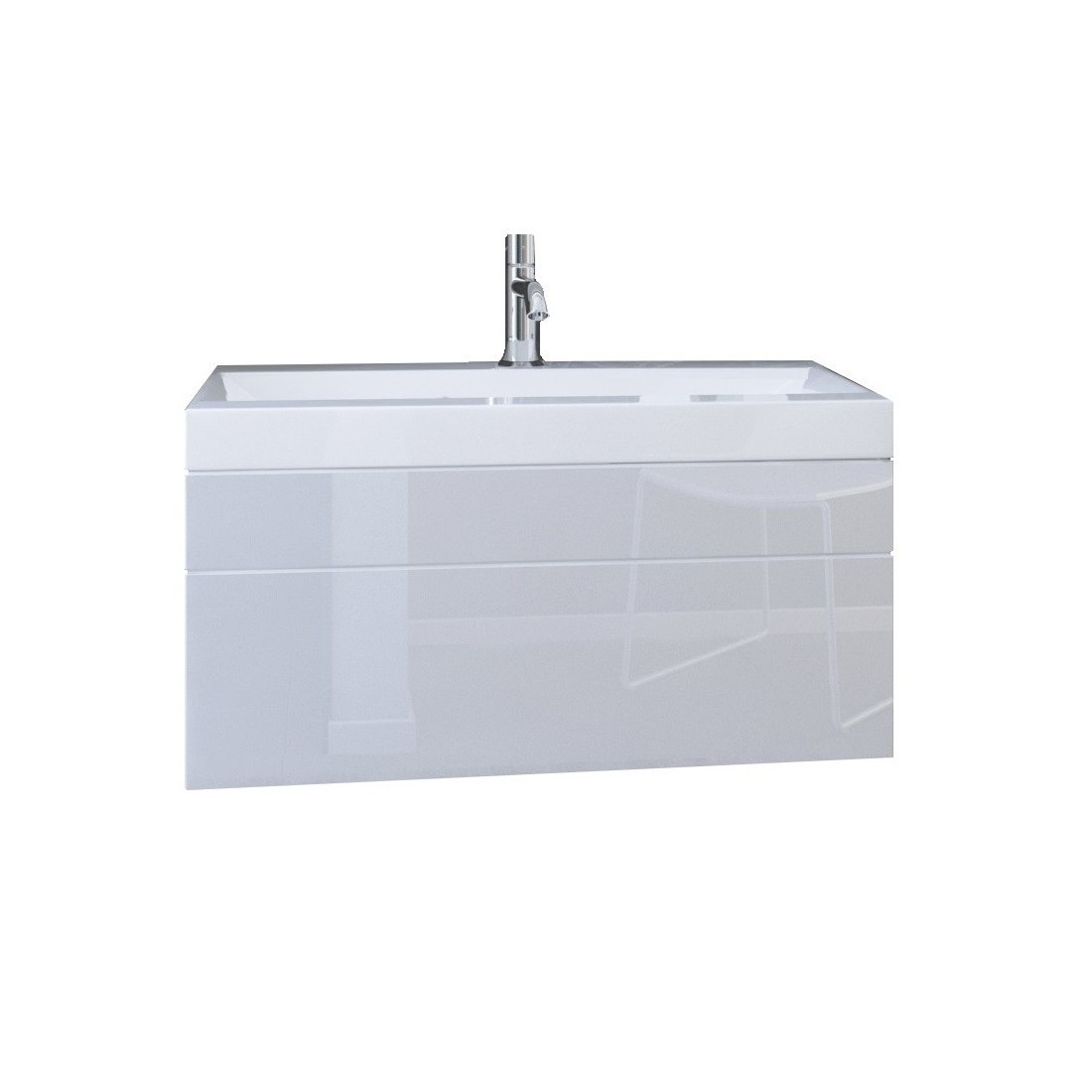 Meuble sous vasque suspendu collection RAVEN, coloris blanc mat et brillant, avec vasque et siphon inclus