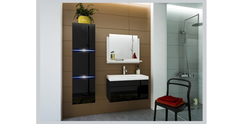 Meuble sous vasque suspendu collection RAVEN, coloris noir mat et noir brillant, idéal pour une salle de bain design