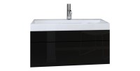Ensemble meubles de salle de bain collection RAVEN, coloris noir mat et brillant, avec vasque 80cm et deux colonnes