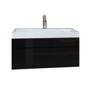 Ensemble meubles de salle de bain collection RAVEN, coloris noir mat et brillant, avec vasque 80cm et deux colonnes