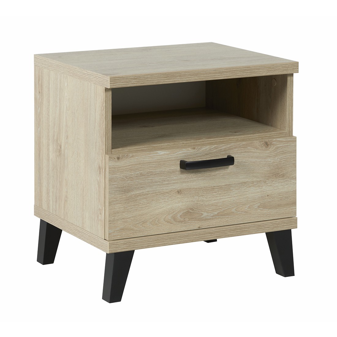 Table de chevet robuste pour chambre bébé et enfant avec tiroir et niche, collection DANAÉ Coloris chêne clair