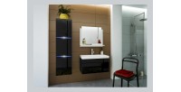 Ensemble meubles de salle de bain collection RAVEN, coloris noir mat et brillant, avec vasque 80cm et une colonne
