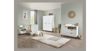 Table de chevet robuste pour chambre bébé et enfant avec tiroir et niche, collection DANAÉ Coloris blanc
