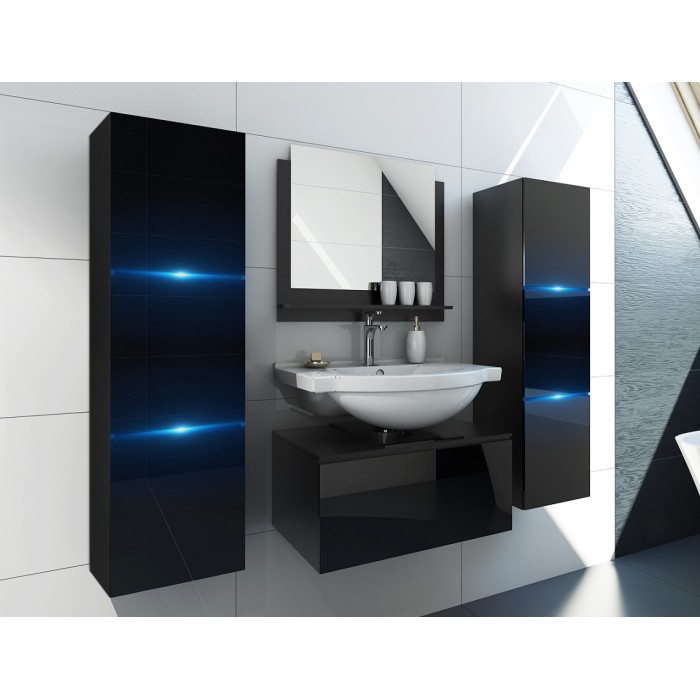 Ensemble meubles de salle de bain collection OWL, coloris noir mat et brillant avec deux colonnes