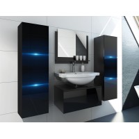 Ensemble meubles de salle de bain collection OWL, coloris noir mat et brillant avec deux colonnes