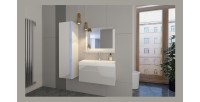 Ensemble meubles de salle de bain collection BIRD, coloris blanc mat et brillant avec une colonne et vasque 80cm