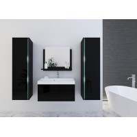 Ensemble meubles de salle de bain collection BIRD, coloris noir mat et brillant avec deux colonnes et vasque 80cm