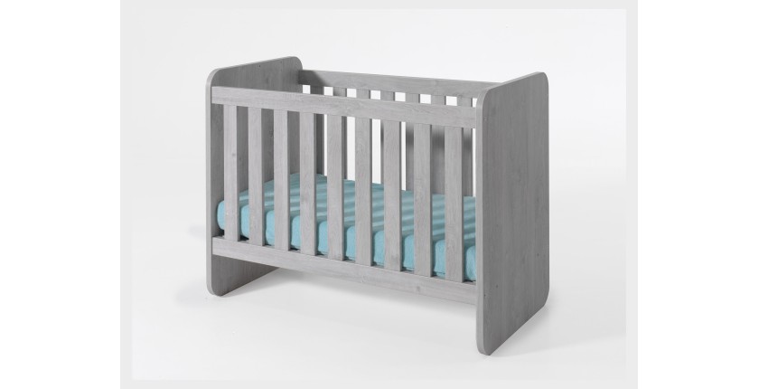 Lit bébé robuste 60x120 évolutif en lit enfant 90x200 coloris gris effet bois