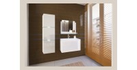 Ensemble meubles de salle de bain collection OWL, coloris blanc mat et brillant avec une colonne et vasque 60cm