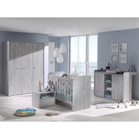 Table de chevet pour chambre bébé et enfant avec tiroir et niche, collection MATHEO Coloris gris effet bois