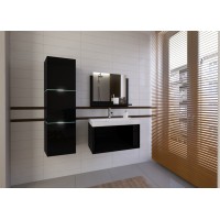 Ensemble meubles de salle de bain collection OWL, coloris noir mat et brillant avec une colonne et vasque 80cm