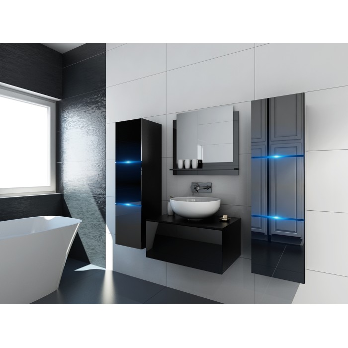 Ensemble meubles de salle de bain collection OWL, coloris noir mat et brillant avec deux colonnes sans vasque