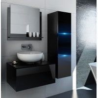 Ensemble meubles de salle de bain collection OWL, coloris noir mat et brillant avec une colonne sans vasque