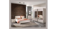 Chambre à coucher adulte collection DANY : Armoire 250cm, Lit 140x200, commode, chevets. Couleur chêne clair.