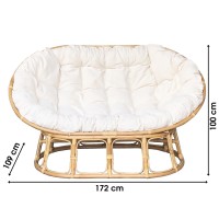 Canapé d'extérieur en rotin avec coussin blanc 172x109x100cm