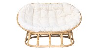 Canapé d'extérieur en rotin avec coussin blanc 172x109x100cm