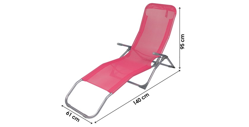 Chaise longue / bain de soleil coloris Corail 185x95x61cm