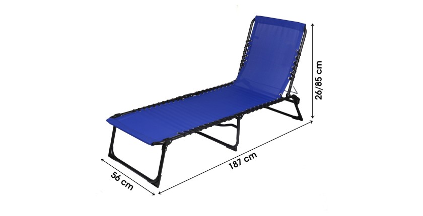 Chaise longue / bain de soleil coloris bleu 190x85x55cm