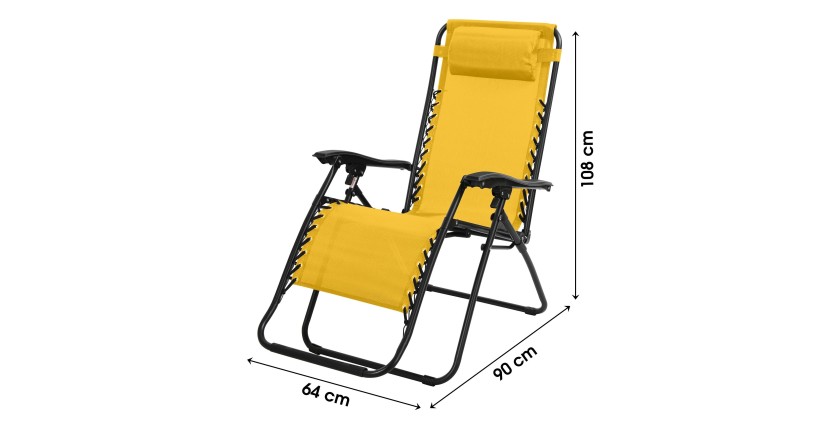 Fauteuil relax d'extérieur coloris jaune, dimension 176x108x64cm