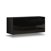 Ensemble de meubles de salon noir suspendus collection CEPTO 240cm, 8 portes, 6 étagères, leds