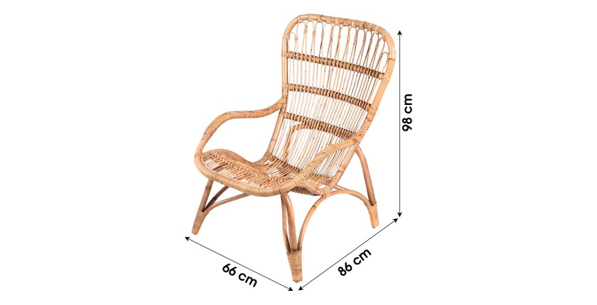 Fauteuil d'extérieur en rotin 66x98x86cm, parfait pour se relaxer au naturel