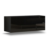 Ensemble de meubles de salon noir suspendus collection CEPTO 256cm, 8 portes, 8 étagères, leds, modulables.