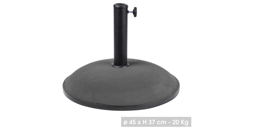 Pied de parasol en ciment gris foncé 20KG dimension 45x37cm diamètre intérieur 35/36/48mm