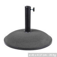 Pied de parasol en ciment gris foncé 20KG dimension 45x37cm diamètre intérieur 35/36/48mm