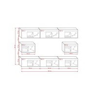 Ensemble de meubles de salon noir et blanc suspendus collection CEPTO 249cm, 8 portes, modulables.