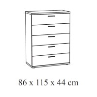 Commode haute robuste 5 tiroirs coloris blanc effet bois collection OLGA