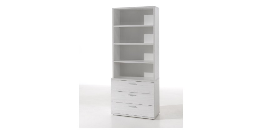 Commode 3 tiroirs avec module 3 étagères coloris blanc effet bois collection OLGA