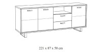 Buffet design XL 220cm 3 portes et 2 tiroirs pour salon couleur chêne clair collection NEWTON