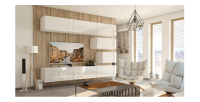 Ensemble de meubles de salon blanc suspendus collection CEPTO XVI 249cm, 8 meubles, modulables.