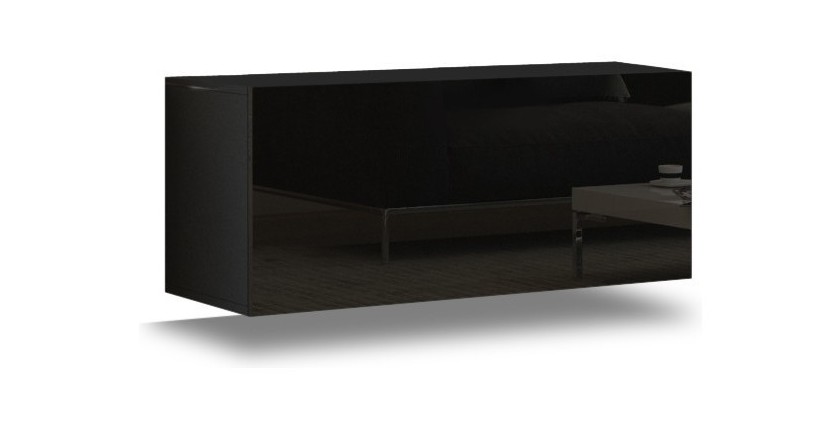 Ensemble de meubles de salon noir suspendus collection CEPTO XVII 249cm, 10 meubles, leds, modulables.