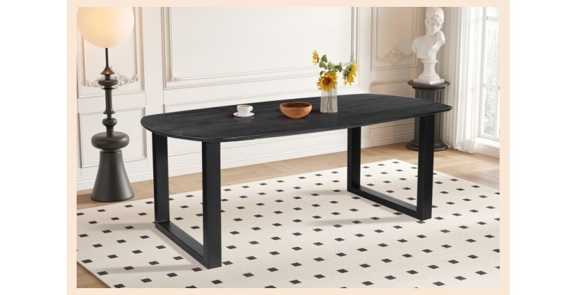 Table à manger FRANCHIA en bois massif exotique mangolia noir - L220cm