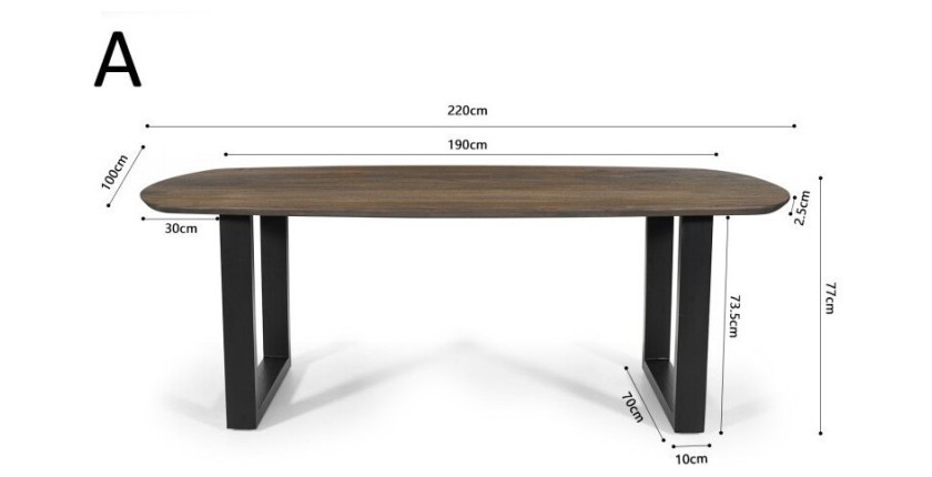 Table à manger FRANCHIA en bois massif exotique mangolia vieilli - L220cm